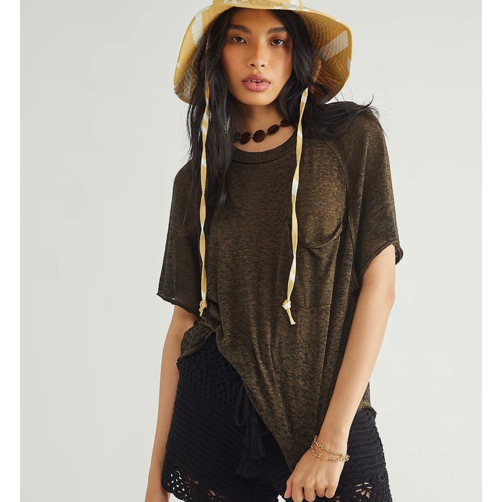 We The Free Kyoto Tee Womens M Burnout Brown/Black Raw Hem Oversized Slouchy